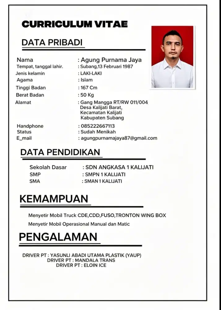 Mencari pekerjaan sebagai Driver/Supir