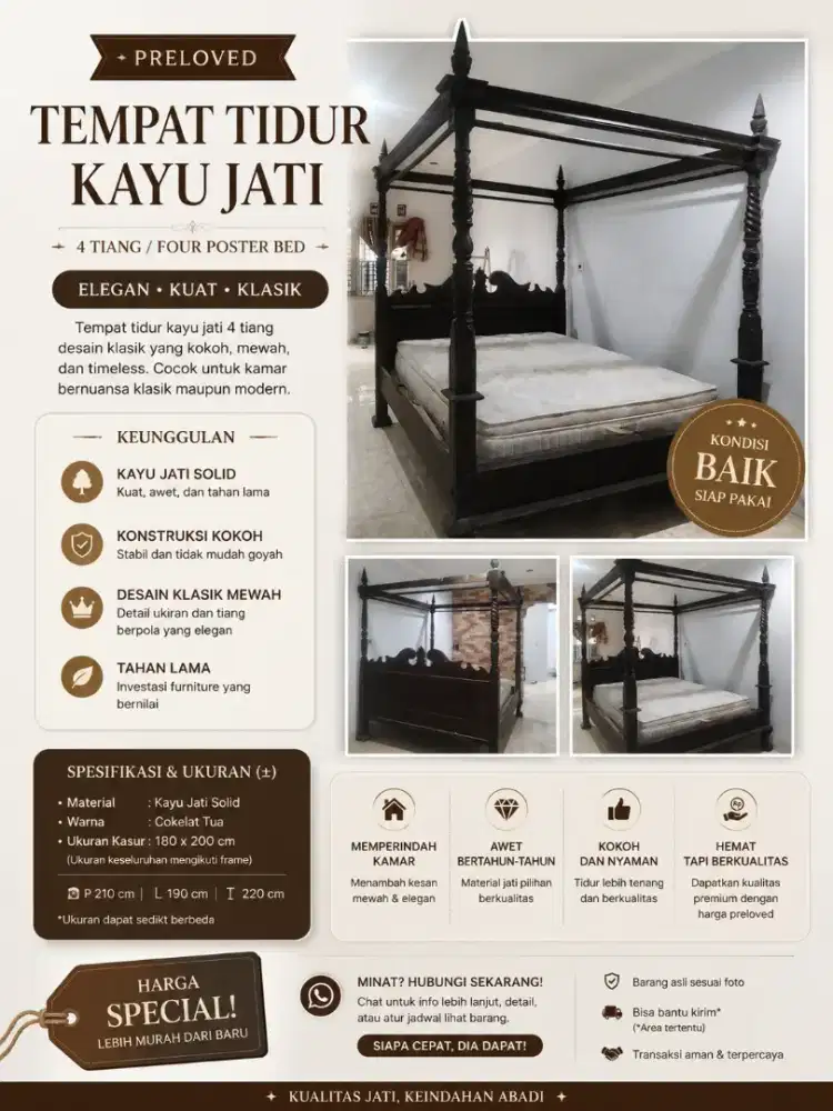 Tempat tidur vintage kayu jati