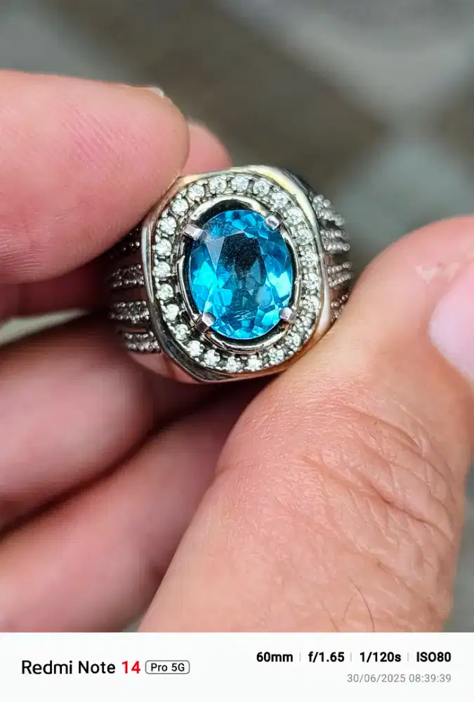 Batu blue topaz LONDON 3.75 carat ring perak memo skylab
