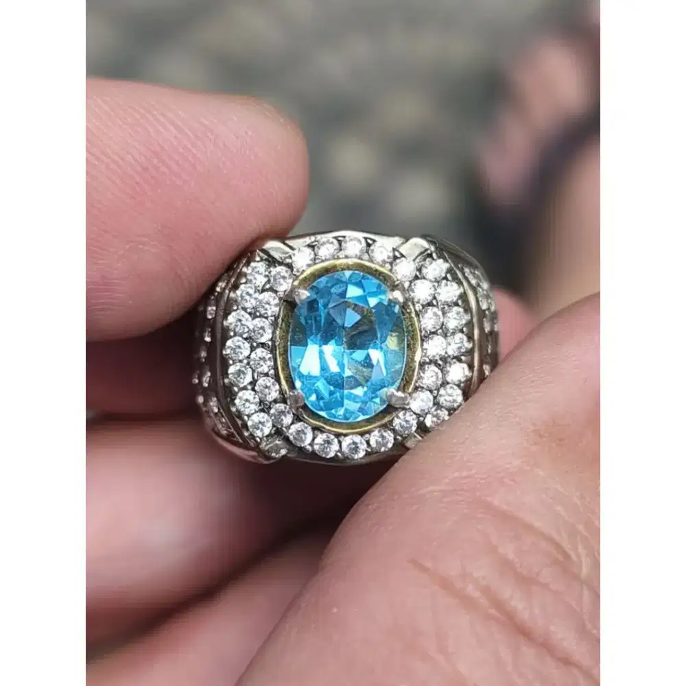 Batu blue topaz Swiss 2.40 carat ring perak memo MGL