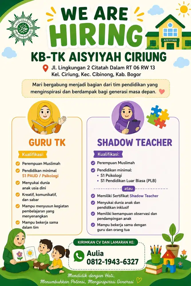 Lowongan guru TK dan shadow teacher
