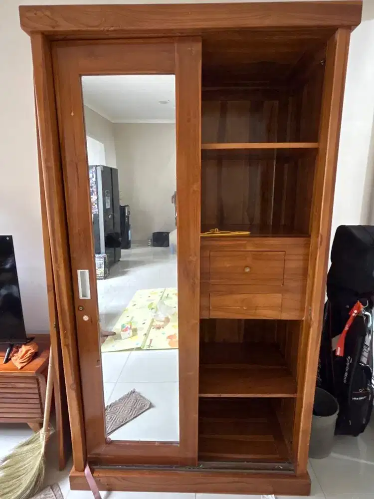 Lemari jati 2 pintu sliding