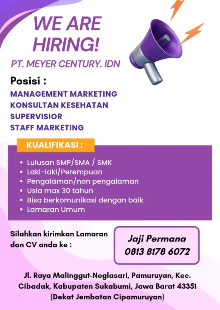 Lowongan kerja di PT.meyer Century Indonesia