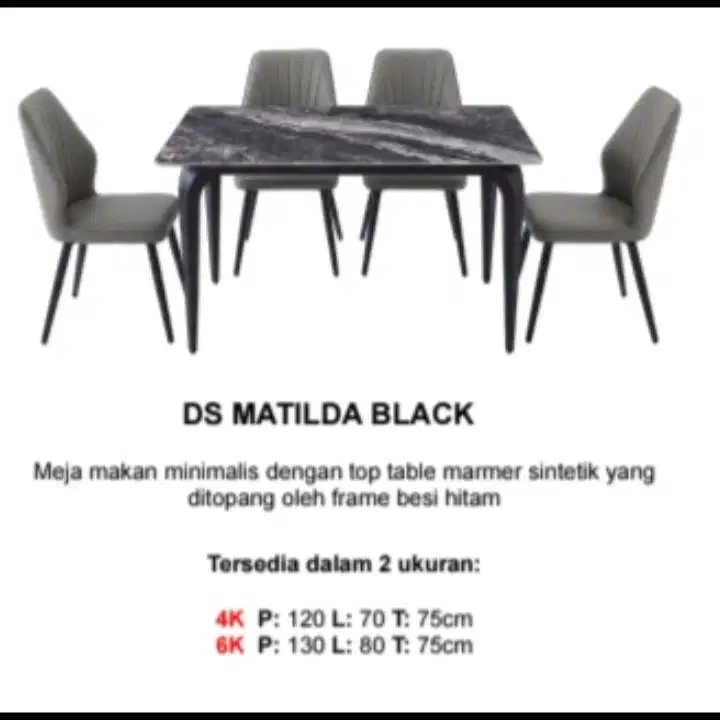 Meja Makan Marmer Importa Kursi 4 Kursi 6