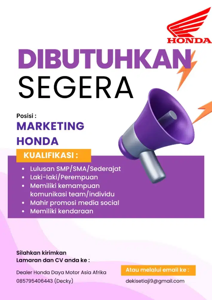 Lowongan Marketing Honda