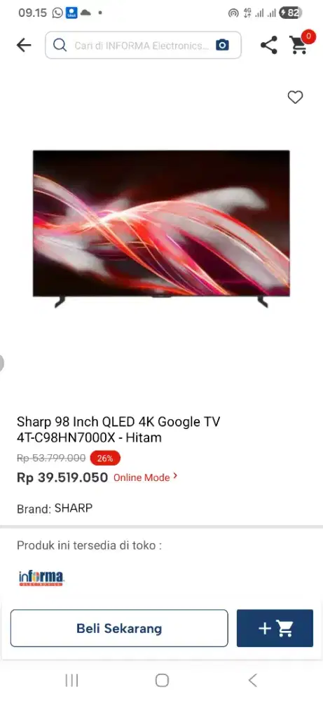 Sharp 98 inch qled 4k google tv c98hn