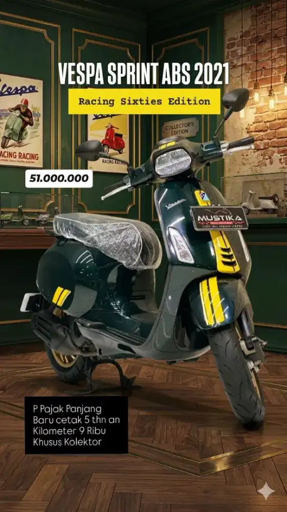 READY‼️VESPA SPRINT ABS SIXTIES TH 2021 ODO 9RB NOPOL CANTIK P 4444 YU
