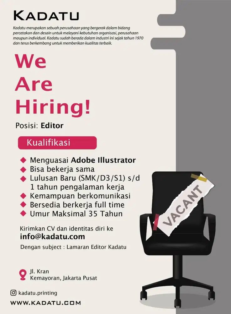 We Are Hiring Teknisi and Editor !