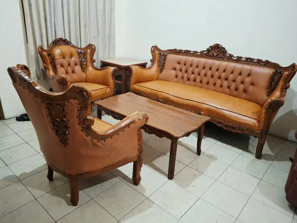 Kursi Tamu Jati Set Sofa Bangku Meja Ruang Kayu Ukir Antik Klasik 311