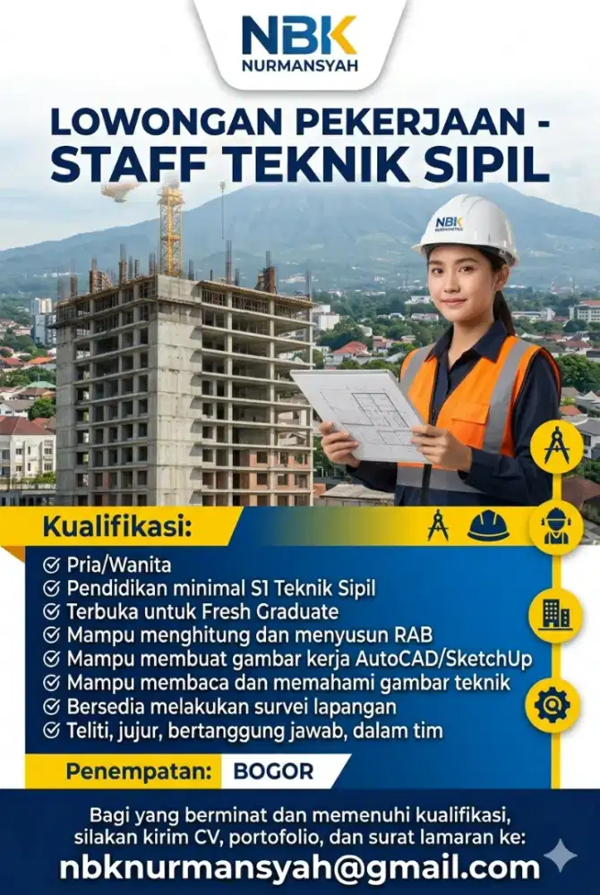 Kami membuka kesempatan bergabung untuk posisi Staff Teknik Sipil.