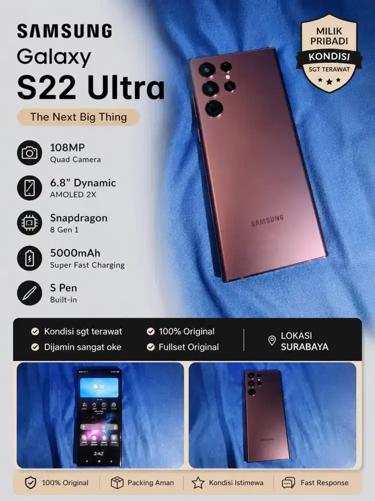 [SEIN] Samsung S22 Ultra 12/128 Burgundy Mulus Fungsi Normal Pribadi