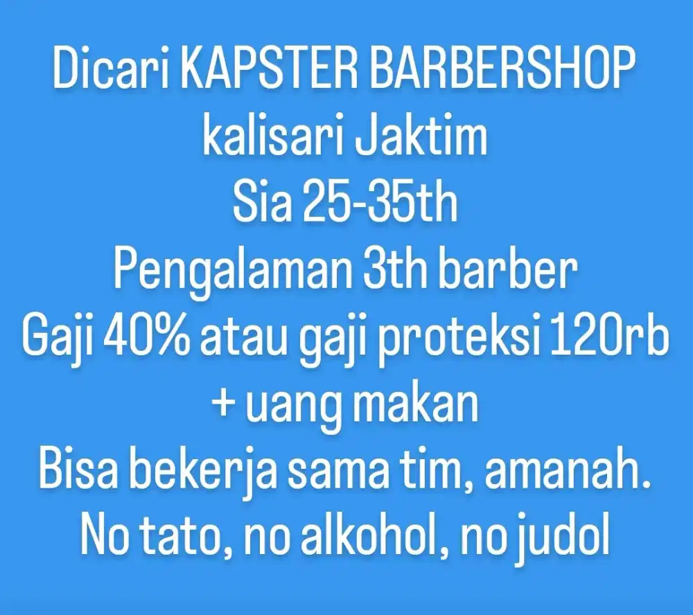 Dicari kapster barbershop