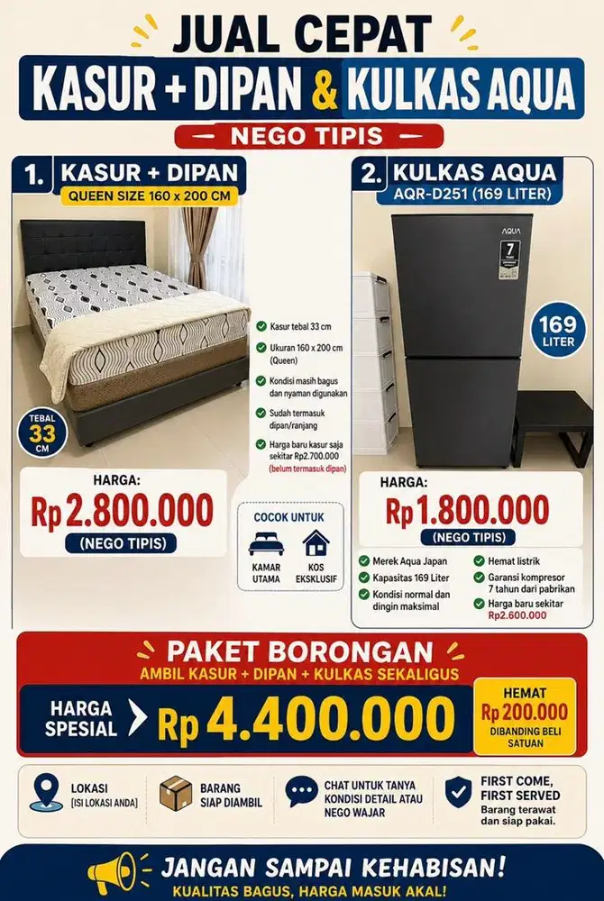Jual kulkas dan kasur bekas