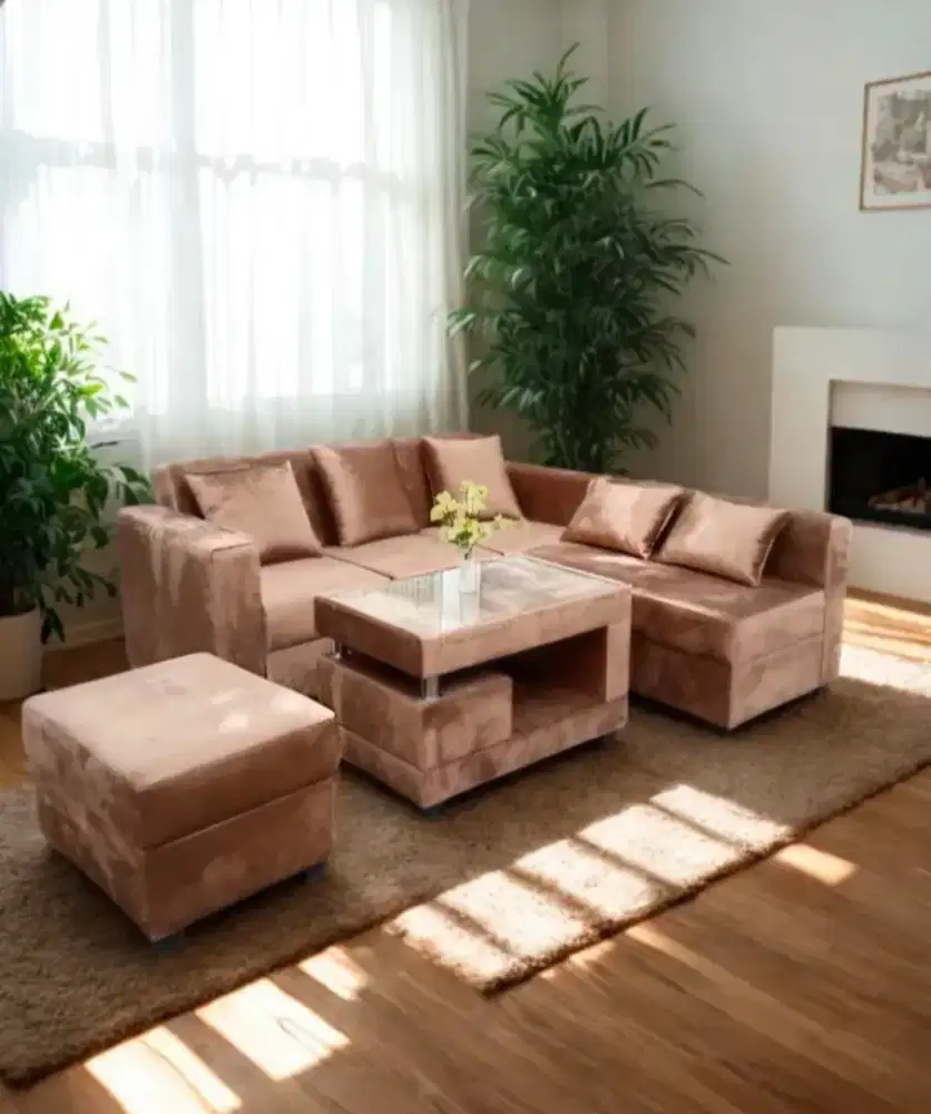 Sofa L putus cokelat