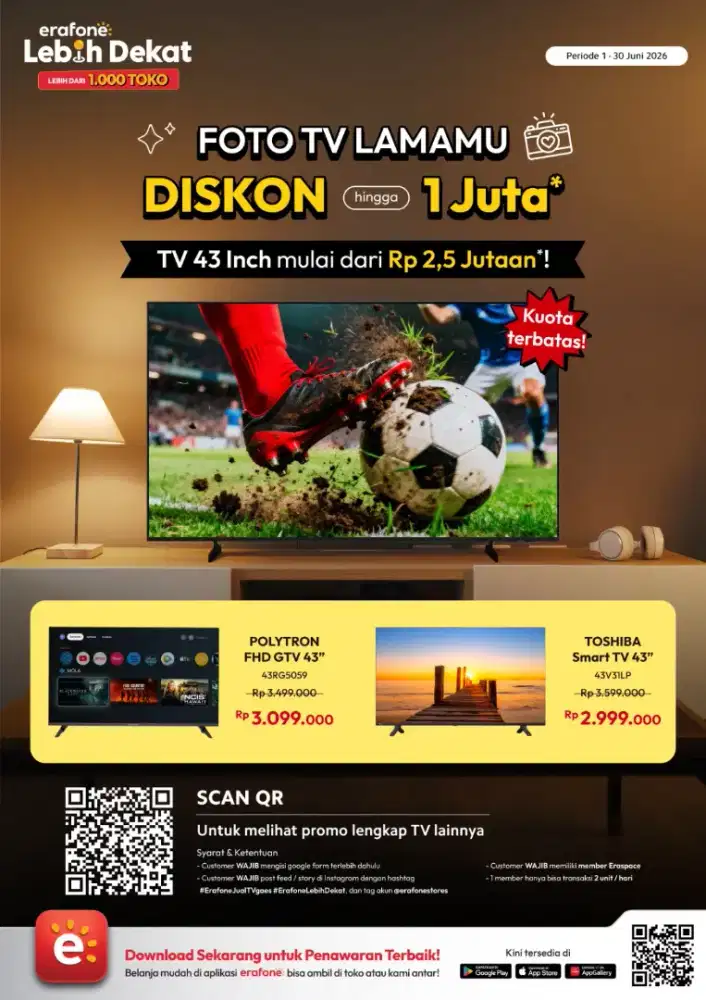 TV MURAH CUMA DI ERAFONE BISA CICILAN SAMPAI UP TO 24 BULAN TANPA DP
