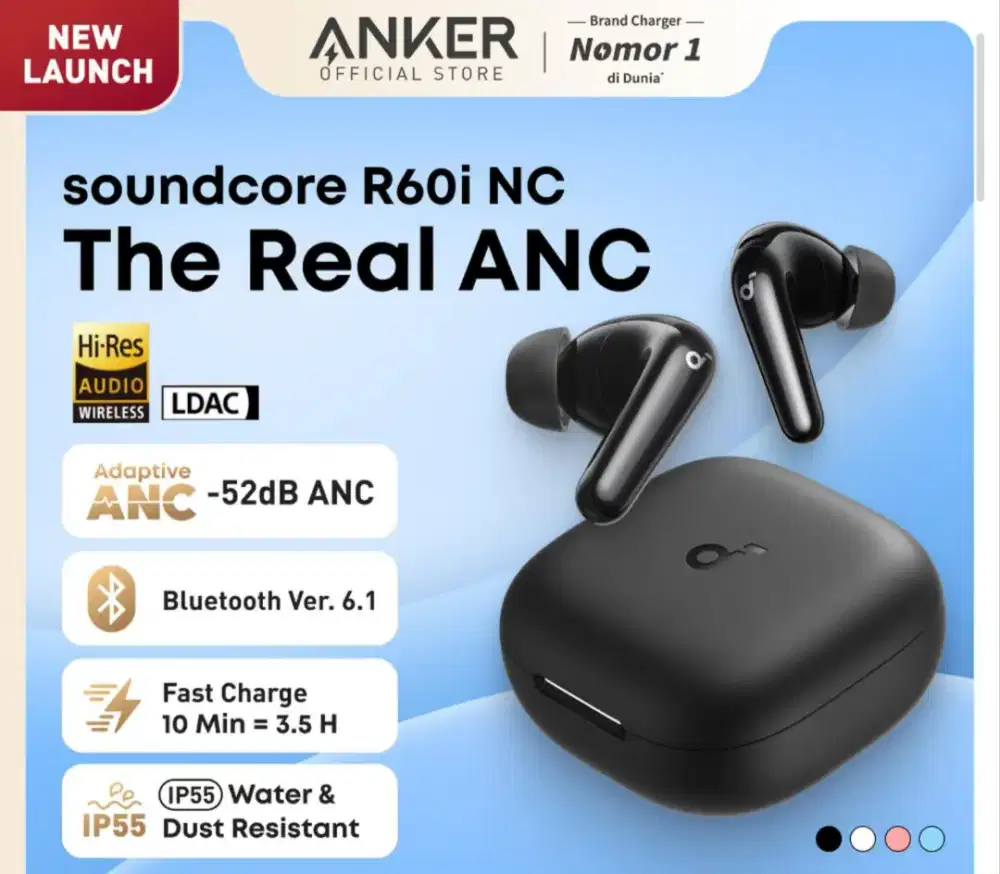 [1UNIT SAJA] TWS ANKER R60i ANC Bluetooth 6.1 LENGKAP+ GARANSI ANKER