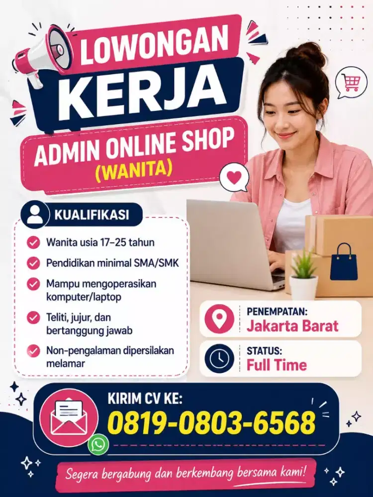 Dicari Admin Online Shop Wanita - Full Time Jakarta Barat - Loker