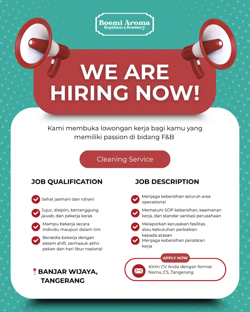 LOWONGAN KERJA CLEANING SERVICE RESTORAN TANGERANG