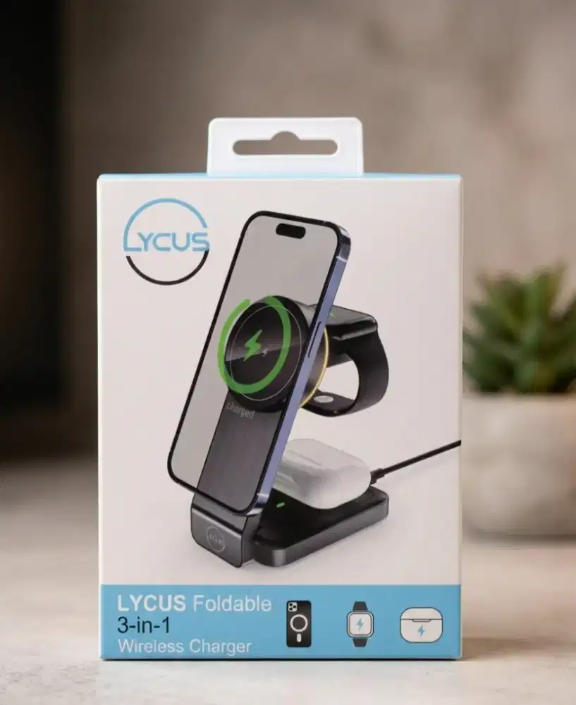 Bundle Charger iPhone 13 20W Ori & LYCUS Wireless Charger 3 in 1 New