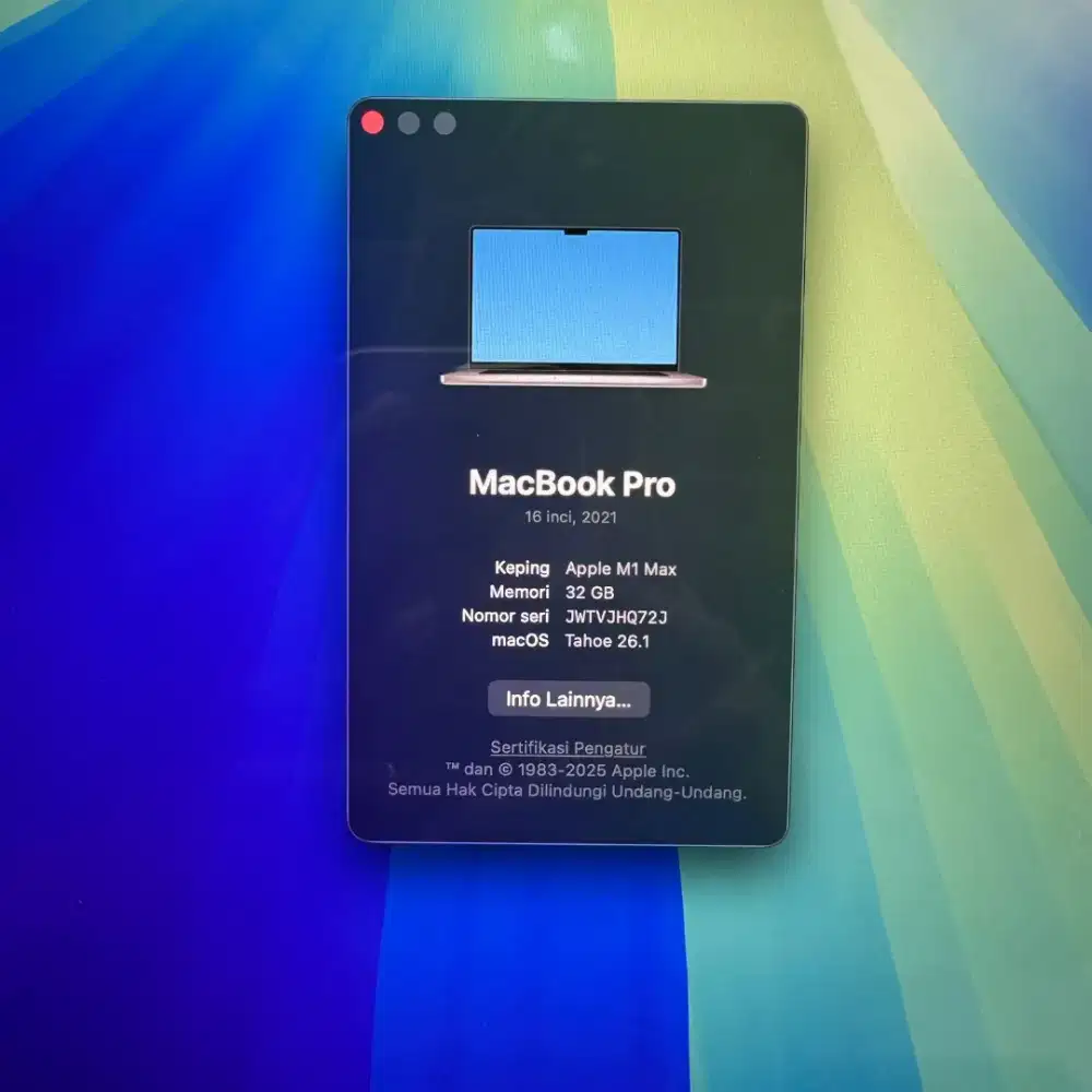 Macbook M1 Max Pro layar 16 inch Ram 32 Ssd 512 Full set Space Grey