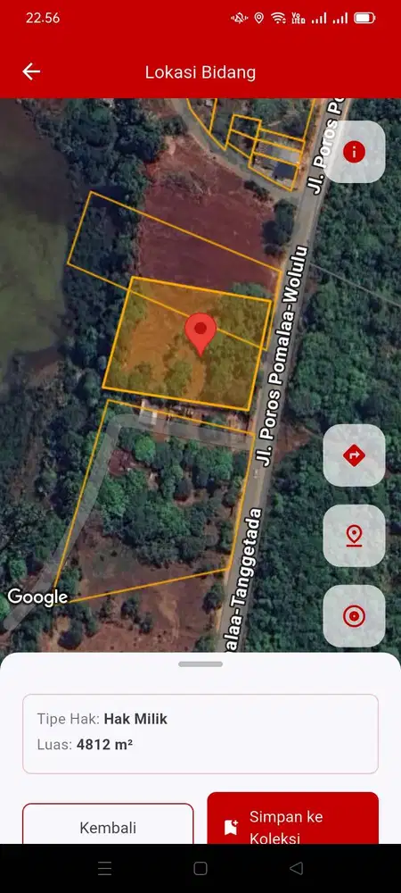 DIJUAL TANAH KOMERSIL PINGGIR JALAN PROVINSI TAMBEA POMALAA - SHM