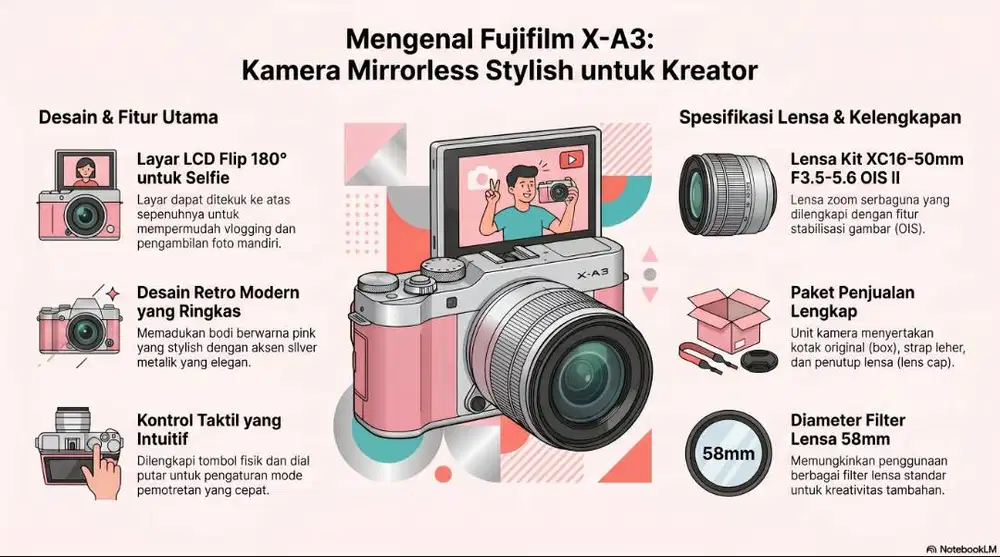 Fujifilm X-A3 Pink Silver + Lensa XC 16-50mm OIS II