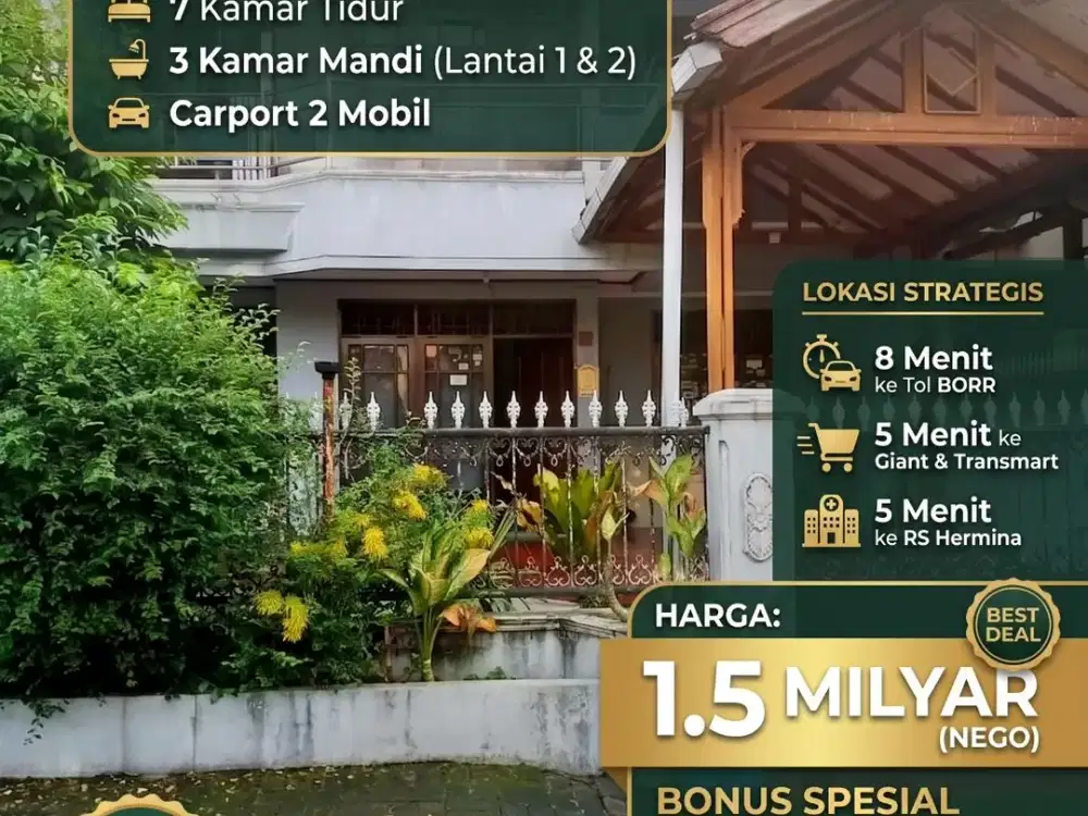 DIJUAL CEPAT: Rumah Luas 7 Kamar di Taman Yasmin Bogor, Strategis Dekat Tol BORR