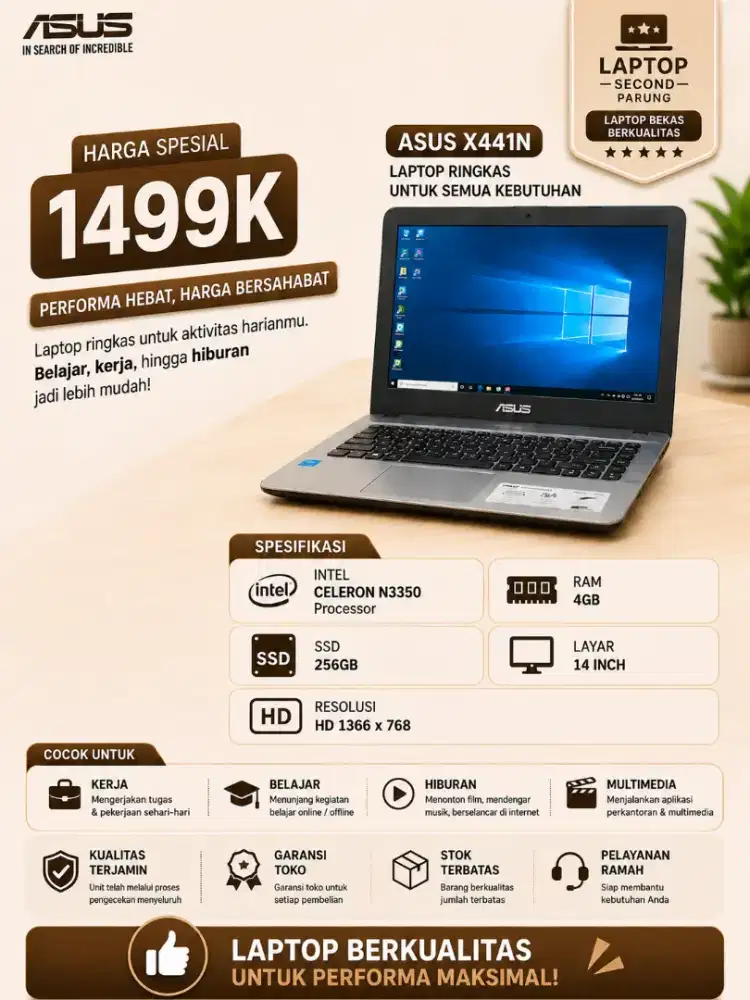 ASUS X441N - INTEL N3350 - RAM 4GB - SSD 256GB