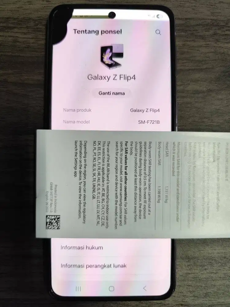 Samsung Galaxy z flip 4 8GB 512GB Purple SM-F721B Resmi Bekas