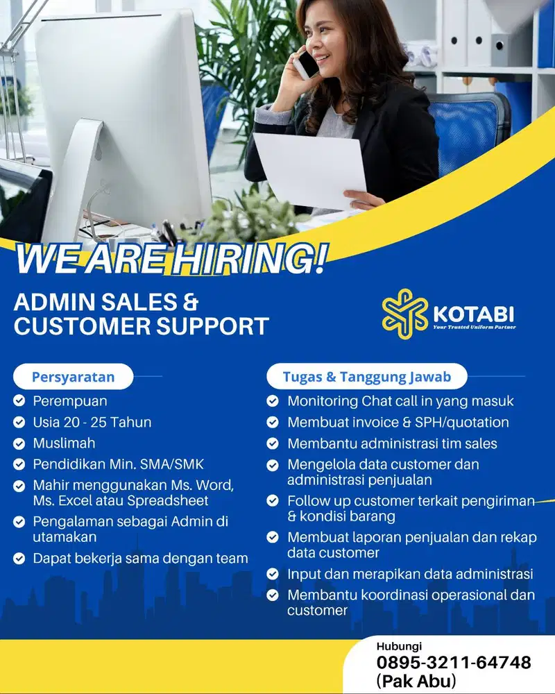 Dibutuhkan cepat Staf admin sales dan ataf gudang