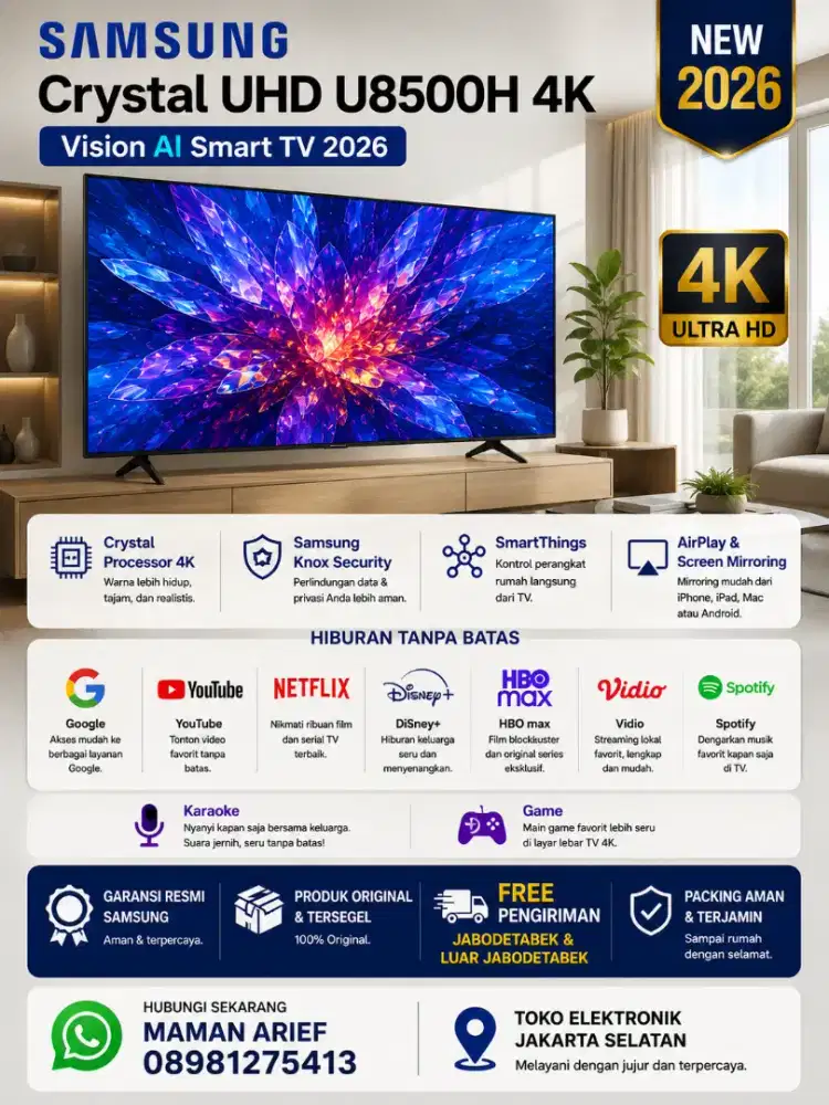 TV 65 Inch Samsung Smart TV U8500H new 2026