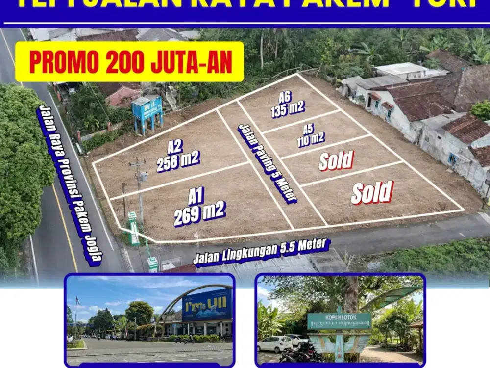 Tanah Strategis Tepi Jalan Raya Provinsi Dekat Pasar Pakem, Siap Bangun dan Legalitas SHM Pekarangan