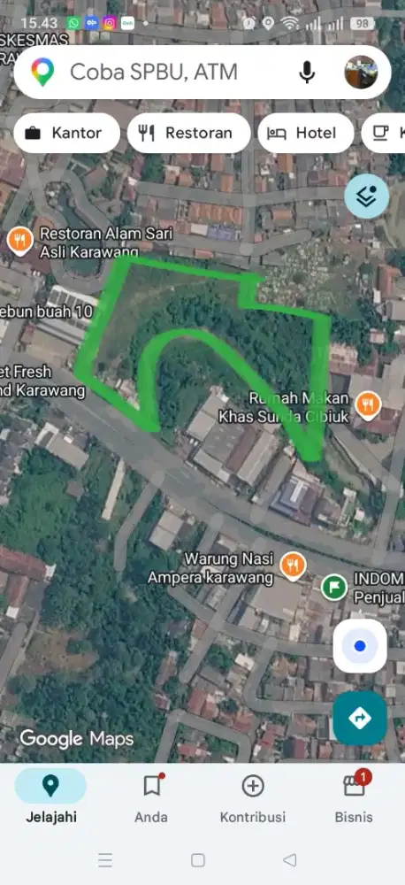 Dijual Tanah, tepi Jl.Raya Perumnas,Wadas,Telukjambe Timur, Karawang,
