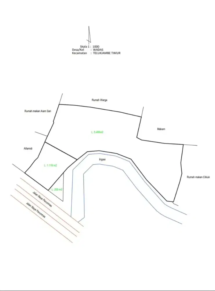 Dijual Tanah, tepi Jl.Raya Perumnas,Wadas,Telukjambe Timur, Karawang,