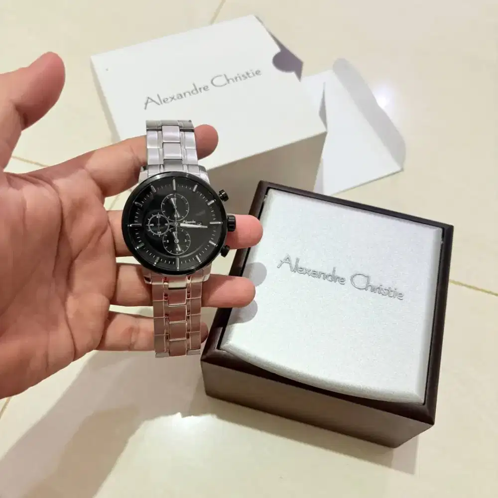 Jam Tangan Alexandre Christie AC Arloji Silver Black Rantau Besi