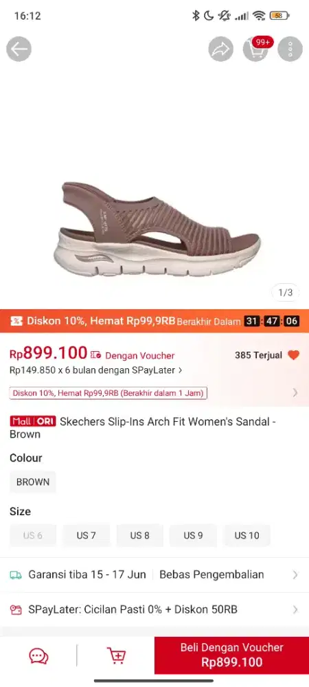 SKECHERS SLIP-INS ARCH FIT WOMEN'S SANDAL - BROWN