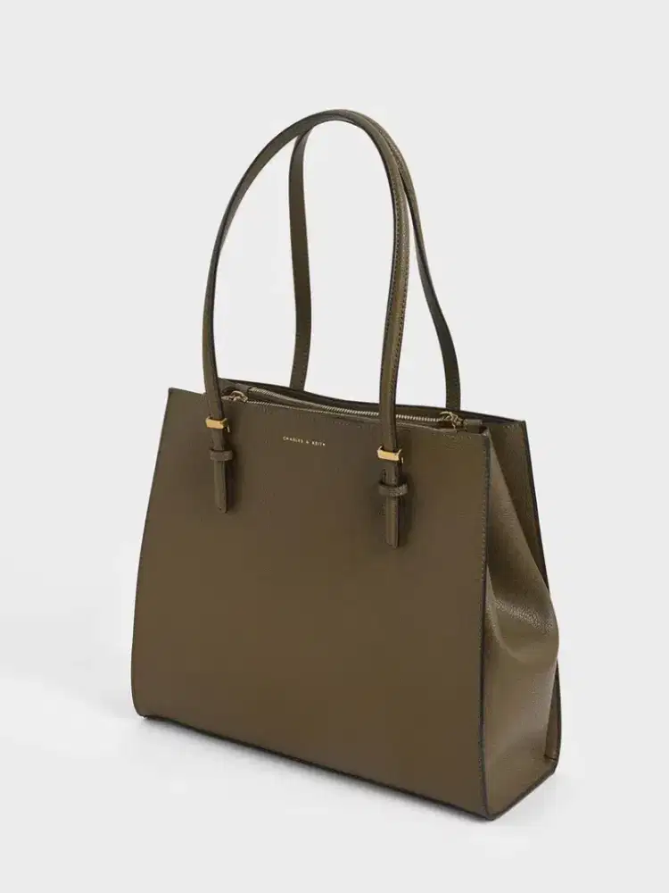 Charles & Keith Sansa Faux Leather Dark Moss Tote Bag