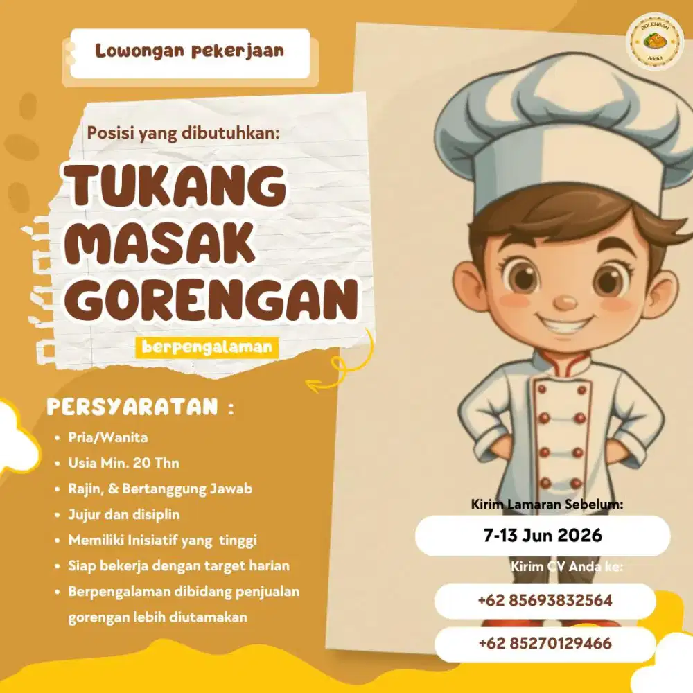 DIBUTUHKAN PENJUAL GORENGAN
