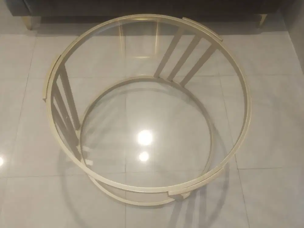 meja tamu kaca gold lux besar mulus