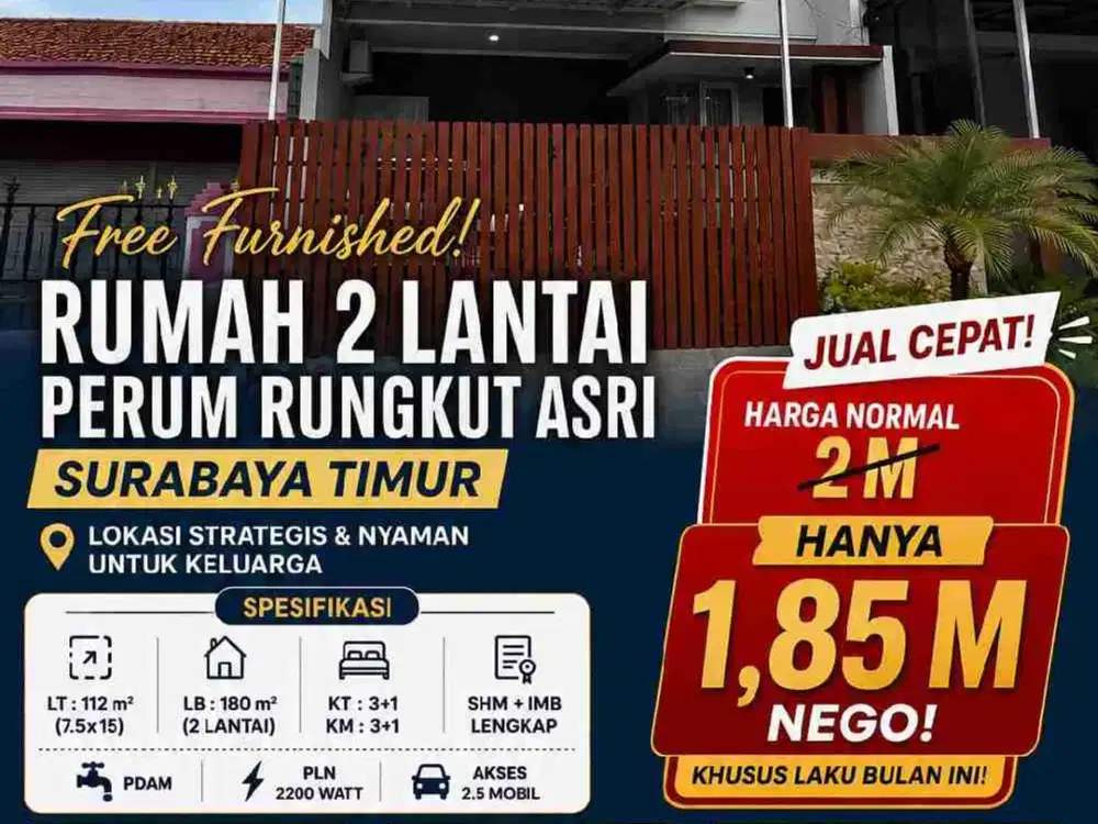 Free Furnished‼️Rumah Minimalis Siap Huni di Rungkut asri