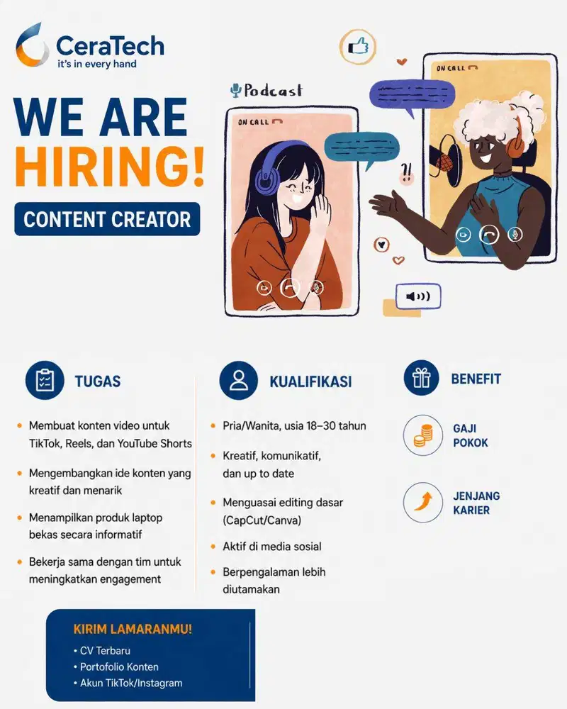 Loker Sales, Adm Marketplace, dan Content Creator