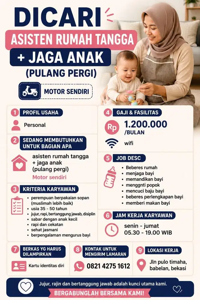 DICARI ART dan JAGA ANAK PULANG PERGI
