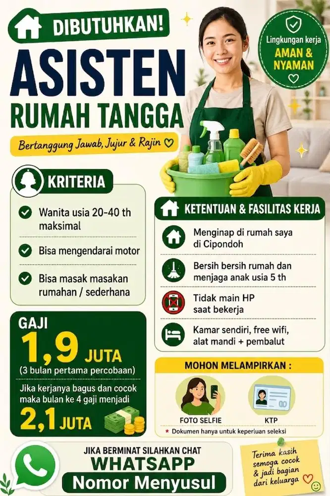 Asisten Rumah Tangga (ART) Menginap di Cipondoh