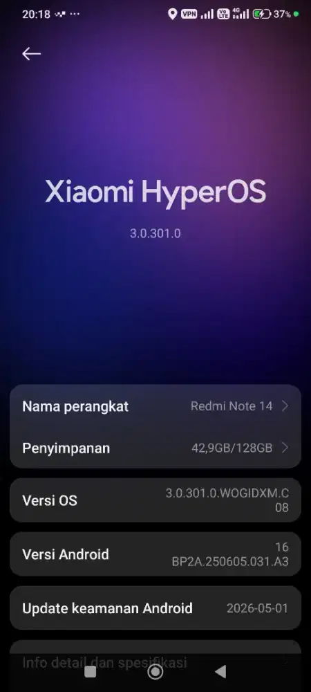 Redmi note 14 4G 8/128 Minus Dikit