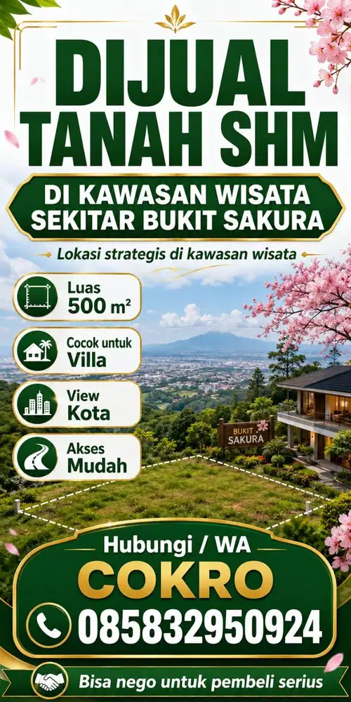 DIJUAL TANAH STRATEGIS 500 M² KAWASAN WISATA BUKIT SAKURA