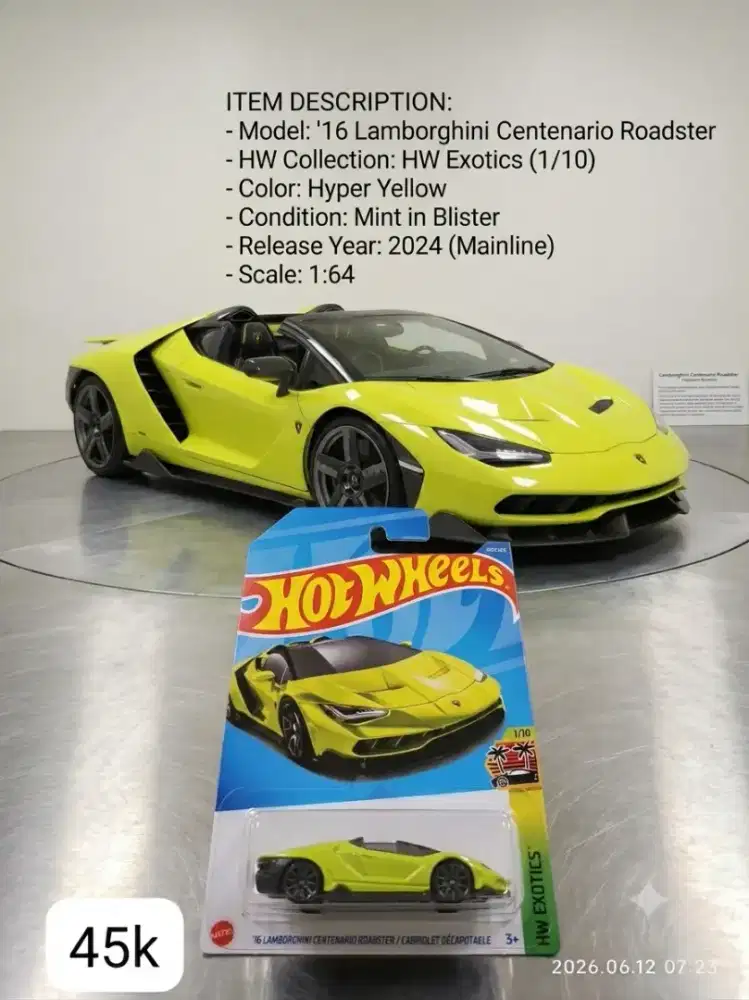 HOT WHEELS '16 LAMBORGHINI CENTENARIO ROADSTER