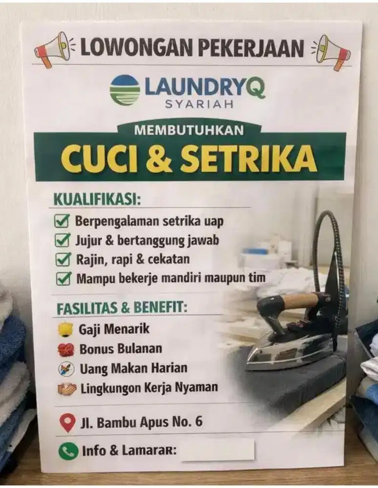 Lowongan cuci dan setrika uap