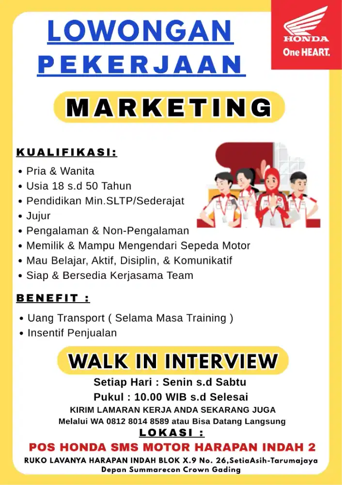 Dibutuhkan segera Sales Counter & Salesforce Honda Motor