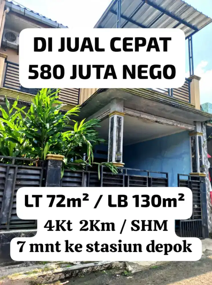 Rumah 2 Lantai SHM Sukmajaya 580 jt  Dekat Stasiun Depok Lama