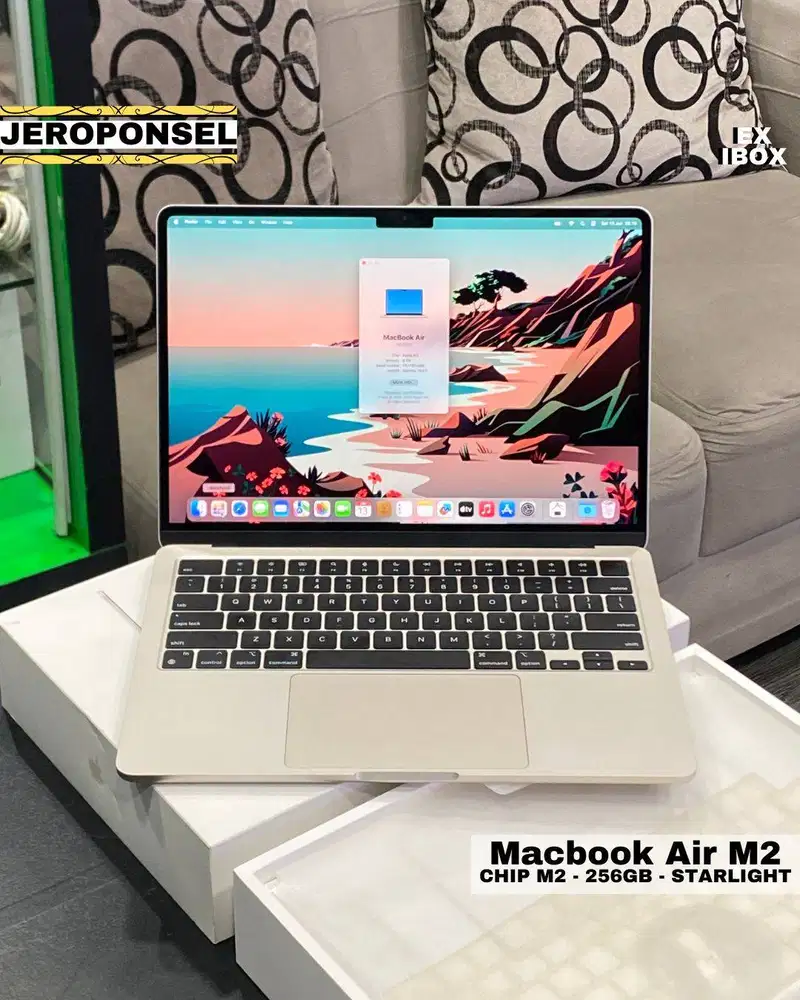 MACBOOK AIR M2 256GB STARLIGHT EX IBOX BH 97% CC 87 MULUS ORIGINAL GAR